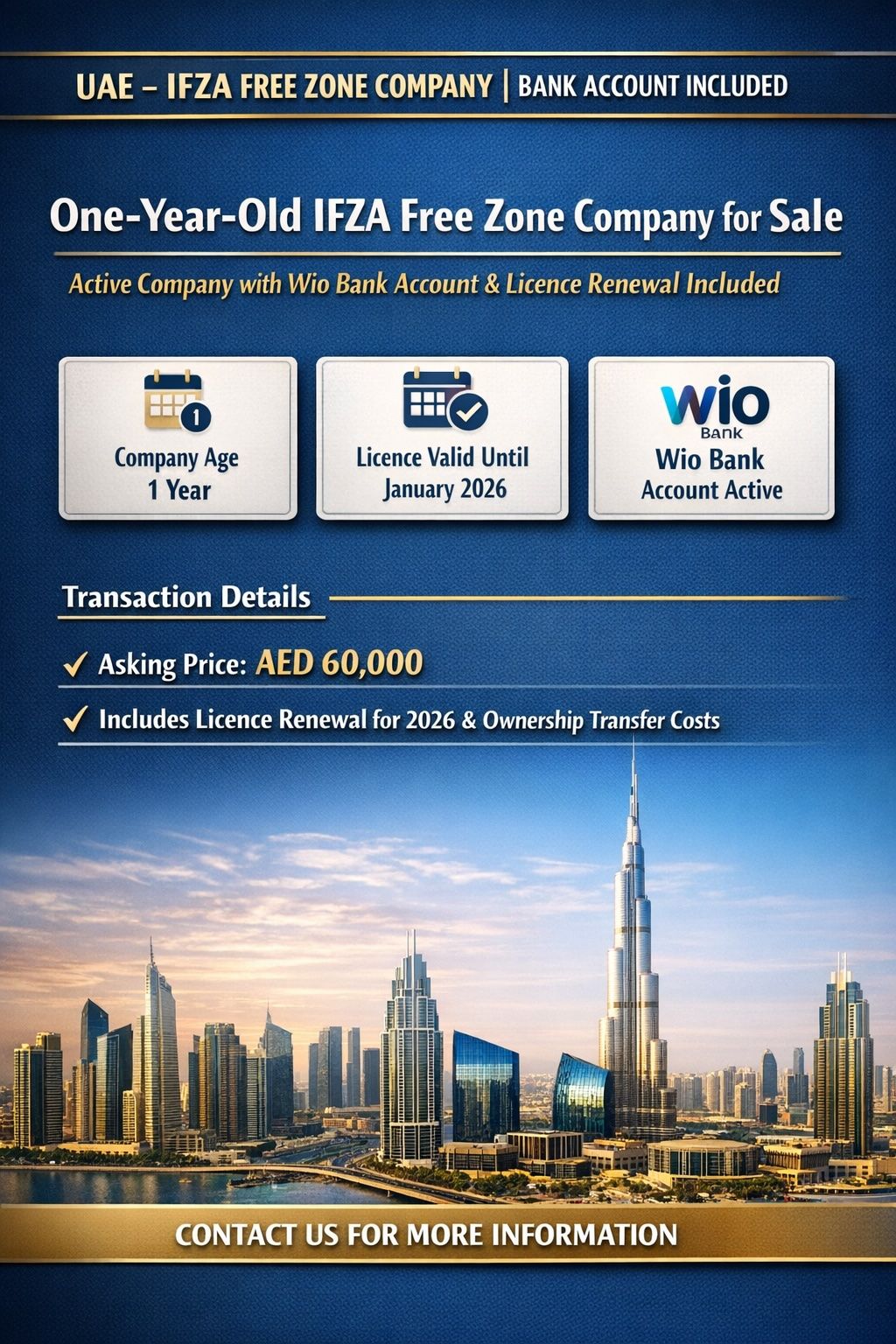 UAE – IFZA FREE ZONE COMPANY | BANK ACCOUNT IN PLACE